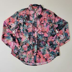 Decree Women's Sheer Floral Button-Down Blouse and Matching Tank Top